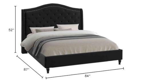 Best Master Furniture Myrick Upholstered Tufted Velvet Platform Bed, Black, King